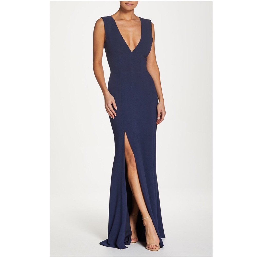 DRESS THE POPULATION Blue Sandra Gown Dress